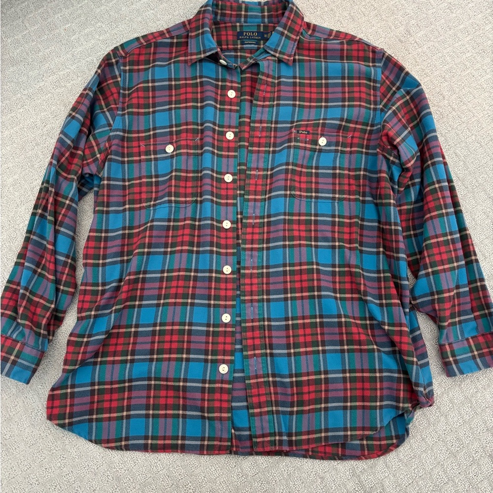 Ralph Lauren Casual Red and Blue Button Down Shirt